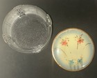 Vintage Art Deco Ribbed Glass Vanity Powder Jar Trinket Box Floral Metal Lid