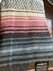 Mexican Serape Blanket Shawl Poncho Pink Teal Black Fringe New 71x47