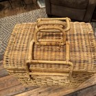 Large Vintage Locking Wicker Basket W  Lid   Folding Handles Picnic Home Decor