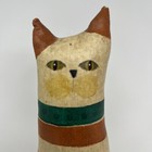 Vintage Hand Painted Stuffed Canvas Striped Cat Artist Signed Folk Art Primitive