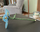 Vintage French Glass Beaded Flower In Blues And Greens - Flower   Stem  8 long