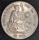 1885 Peru One Sol 0 9  Silver Coin Rare Variety Rd bf