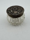 Antique Sterling Silver Repousse Lid - Cut Glass Vanity Jar