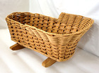 Vintage Handcrafted Wicker Wood Baby Doll Cradle Crib Bassinet Basket Rocking