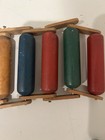 Vintage Wood Rolling Pull Toy Childrens Jointed Spiral Colorful