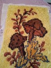 Vintage Latch Hook Rug Brown Mushrooms W Fall Leaves 18  X 26  1970 s- 80 s