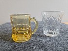 Federal Glass Shot Glasses  Yellow Handle Mug  Clear Diamond Design Set Of 2