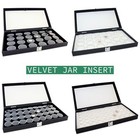Wooden Jewelry Display Case Organizer Glass Lid   Ring jar Insert - Black burlap