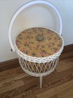 Vintage Wooden Fabric Tall Sewing Box With Legs Lid Knitting Supplies Storage