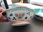 Antique Pair Chinese Famille Verte Porcelain Footed Decorated Bowl florals