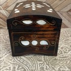 Vintage Handmade Mother Of Pearl Inlay Carved Wood Jewelry Trinket Box Treasure