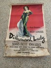 Rare Vintage 1947 Original Hedy Lamarr    dishonored Lady     Theater Movie Poster 