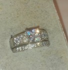 Stainless Steel Princess Cut    Accents Cz  Engagement Wedding Band 2 Ring Set