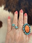 Sonoran Blue Turquoise Navajo Style Adj Size 6 75  By-pass Matte Sterling Ring