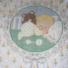 Vtg Baby Quilt Sleeping Baby  Cross Stitch  1991 Hand Stitched 41 X 24 