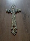 Large Ornate Cast Iron Wall Cross 19 75     Off White Distressed Farmhouse Decor