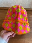 Kleinert s 60s Vintage Swim Cap Hat W Brim Bold Gogo Mod Neon Geometric Orange