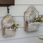 New Primitive Farmhouse Rustic Set 2 Aged  Bird Wall Basket Metal Pocket Planter