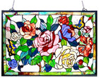 Tiffany Style Stained Glass Window Panel 27  X 19  Butterfly   Roses Floral 