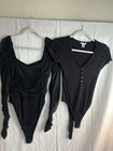 Bozzolo Women   s Black Bodysuit 2 Pack Size M Long   Short Sleeve Button Stretch