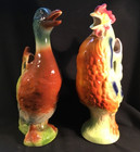 Pair Of Vintage French Majolica Pitchers Chicken   Duck By St  Clement Nice Set