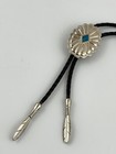 Vtg Western Bolo Tie Blue Stone Silver Tone Concho Cowboy Rodeo Southwestern