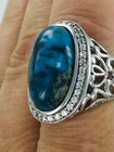 Genuine 10 Ct Kingman Turquoise   Natural White Zircon Silver Ring Size 9 25   6