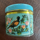 Antique Vintage Small Bluebird bird Floral Tin With Lid By Canco