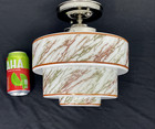 Rewired Antique Vtg Art Deco Ceiling Light Skyscraper Schoolhouse Milk Glass 10 