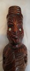 New Zealand Rotorua Maori 10  Tiki Hand Carved Figure Wood God Paua  Shell Eyes
