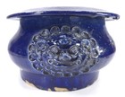 Antique Or Vintage Asian Signed Cobalt Blue Ceramic Bowl Pot Planter Lion Heads