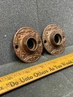 Pair Antique Victorian Eastlake Stamped Brass Door Knob Rosette Backplate