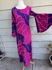 Vtg 60   s Hawaiian Textiles Dress Purple Hot Pink Swirl Psychedelic Bell Sleeve S