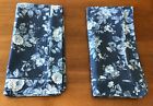 Cottage Rose  2 Euro Pillow Shams Blue   White Cotton Shabby Floral Country New 