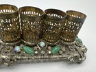 Vintage Filigree Metal Rhinestone   Flower Lipstick Holder   Hold 4 Lipsticks 