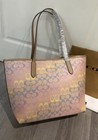 Nwt Cda93 City Tote Bag In Rainbow Signature Canvas Sand Multi