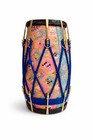 Premium Dholak Pink Zari Wrap Black Skin Golden Bolts Blue Rope With Heavy Bag