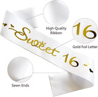 Sweet 16 Sash  White Satin Soft Sashes With Gold Foil Letter  16th Birthday Sash