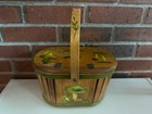Vintage Wooden Purse Sewing Notions Basket Mushroom Theme 1960s 1970s Unique