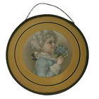 Antique Victorian Chimney Flue Covers Boy Girl In Blue Glass And Chain Round 2