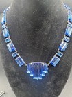 Gorgeous   Rare 1920s Long Art Deco Cobalt Blue Paste Necklace   Earrings