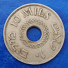 Israel Palestine British Mandate 10 Mils 1942 Coin Xf - Key Date