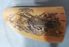 Vintage Detailed Whale Tooth Scrimshaw Whaleing Scene 3-1 2  Pristine Cond 