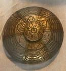 Vintage Decorative Indian Lidded Bowl - Brass  Copper   Nickel On Wood