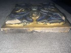 Vintage Arts   Crafts Deco Fleur De Lis 6  Pottery Tile Antique Blue   Yellow