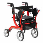 New Drive Medical Nitro Duet Rollator Walker And Transport Wheelchair Chair  Red