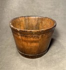 Antique Primitive Wooden Stave Grain Bucket Pail Iron Metal Bands Hand Forged