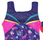 Danskin Leotard Bodysuit Purple Geometric Shimmer Inserts Rhinestones New Girl