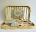 Vintage Dresser Vanity Set In Original Box Gold Blue