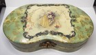 Vtg Antique Celluloid Vanity Box For Hair Brush Set Romantic Couple Green Floral